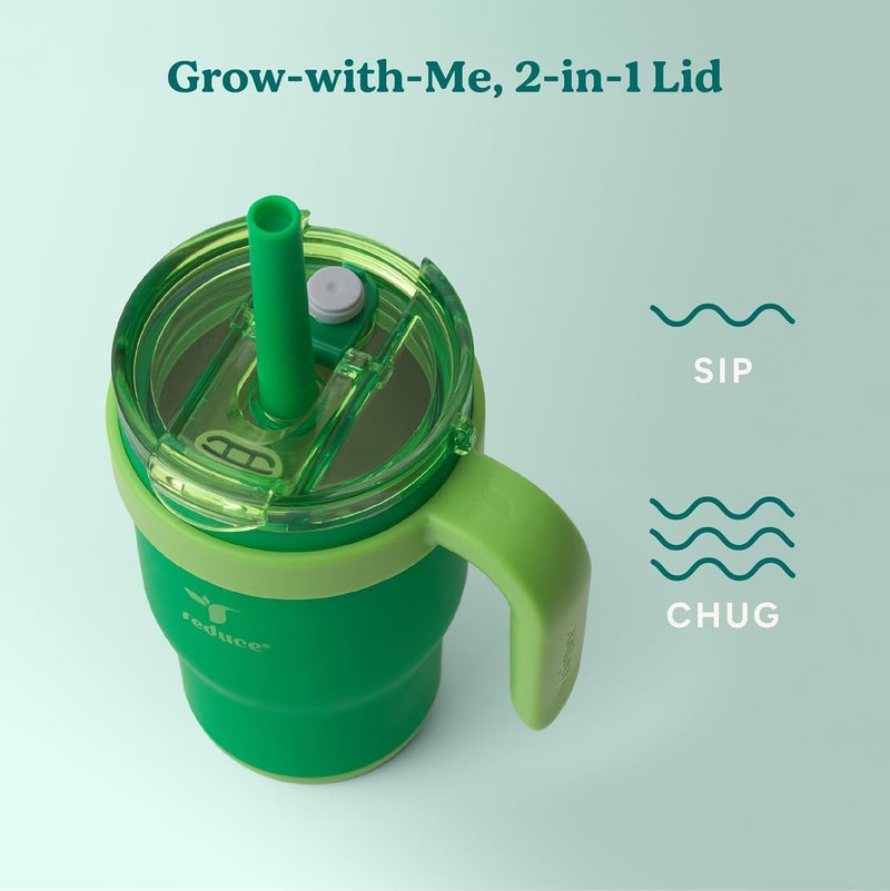 Reduce 14 Oz Coldee Kids Tumbler with Lid and Straw - Coldee Insulated Travel Mug - Spill-Proof, Sweatproof Stainless Steel, BPA-Free - Includes Handle, Reusable Silicone Straw - Clover Green - Image 5